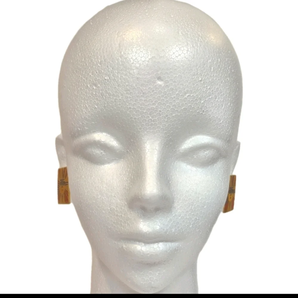 Vintage Laurel Burch "Sun Goddess" Square Cloisonne Gold Tone Statement Earrings - Picture 6 of 8
